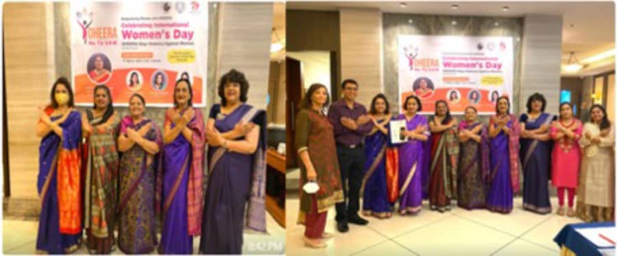 Fig. 1: left: AMWI Mumbai Branch with MOGS Celebrates International Women’s Day 2022 on the theme of “Break the Bias - gender Equality today and sustainable Tomorrow” on 8th March 2022. Right. Orange the world event by AMWI Nagpur first official meeting ‘Wellness Seminar’ hosted by TMWA during 22-23 January 2022