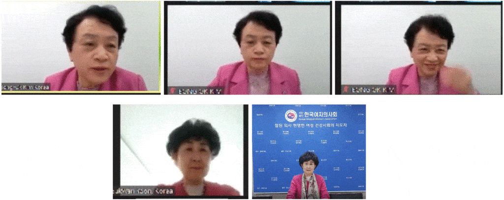 Fig. 2: Upper; Kim Bong-ok gave a lecture with the title “Why MWIA & Western pacific Region” in WPR mini symposium. Lower; the president of KMWA Suk-wan Yoon’s video to talk about the motives and passions of leader of KMWA was played.